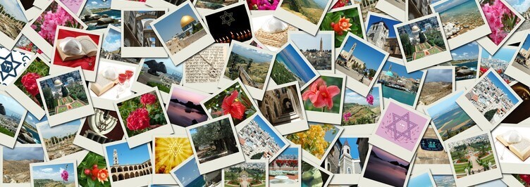 Background colage made of Israel travel photos with famous landm